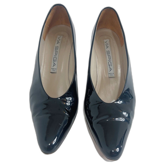 y2k Via Spiga Black Patent Leather Pointed Toe Heels Vintage Pumps Size 7 - Picture 3 of 9